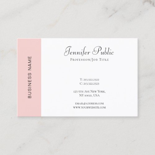 Modern Simple Template Elegant Blush Pink White Business Card
