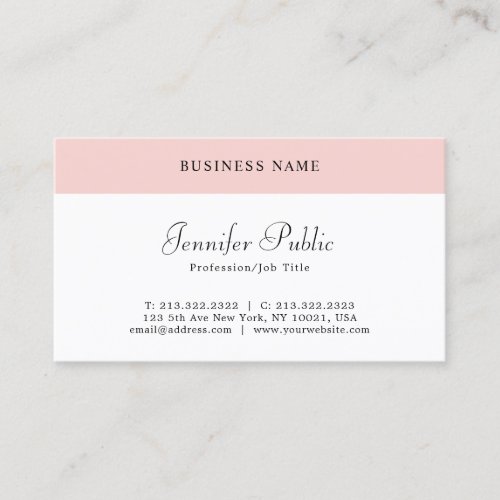 Modern Simple Template Elegant Blush Pink White Business Card
