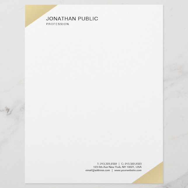 Modern Simple Template Elegant Gold And White Letterhead (Front)