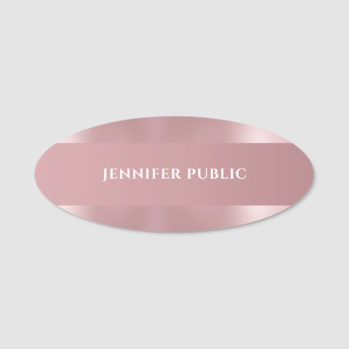 Modern Simple Template Elegant Rose Gold Oval Name Tag