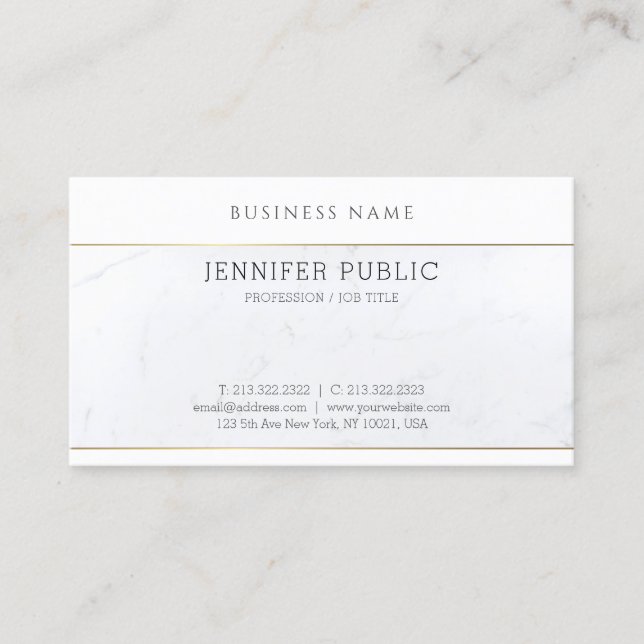 Modern Simple Template Elegant White Marble Trendy Business Card (Front)