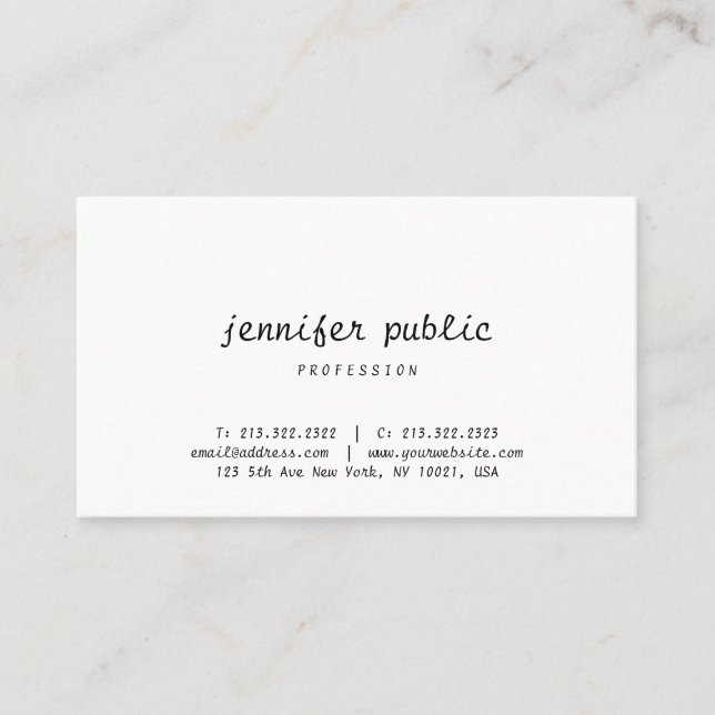 Modern Simple Template Handwritten Script Elegant Business Card (Front)