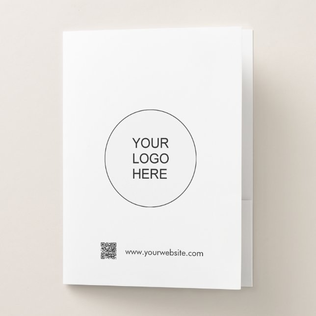 Modern Simple Template QR Code Text Logo White Pocket Folder (Front)