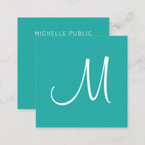 Modern Simple Template Trendy Teal Elegant Square Business Card