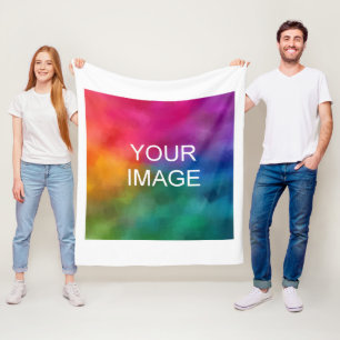 Modern Simple Template Upload Image Photo Or Logo Fleece Blanket