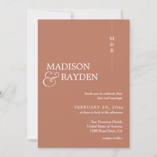 Modern Simple Terracotta Monogram Photo Wedding Invitation