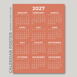 Modern Simple Terracotta Orange 2027 Calendar Poster
