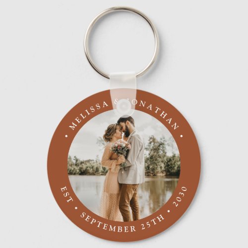 Modern Simple Terracotta Photo Wedding Favor Keychain