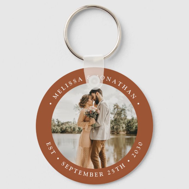 Modern Simple Terracotta Photo Wedding Favor Keychain (Front)
