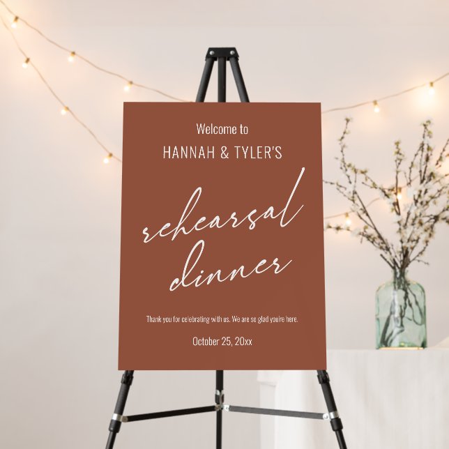 Modern Simple Terracotta Rehearsal Dinner Welcome Foam Board (In Situ (Stand))