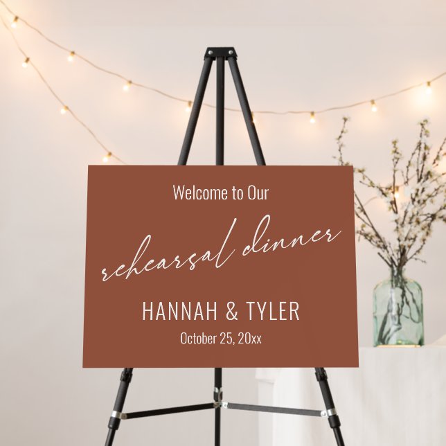 Modern Simple Terracotta Rehearsal Dinner Welcome Foam Board (In Situ (Stand))