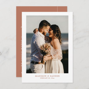 Modern Simple Terracotta with Photo Wedding Thank You Card