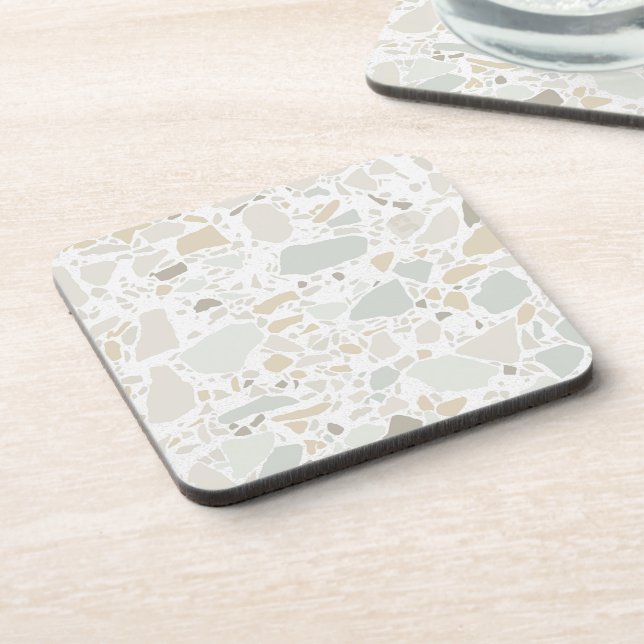 Modern Simple Terrazzo White Tile Beverage Coaster (Left Side)