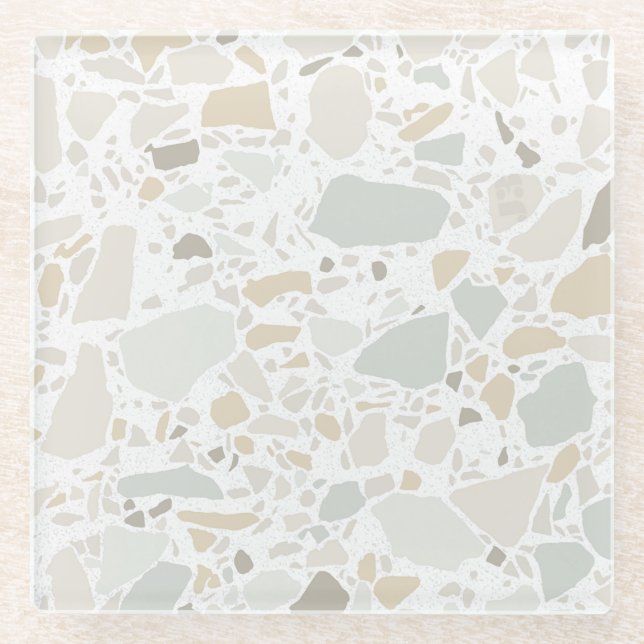 Modern Simple Terrazzo White Tile Glass Coaster (Front)