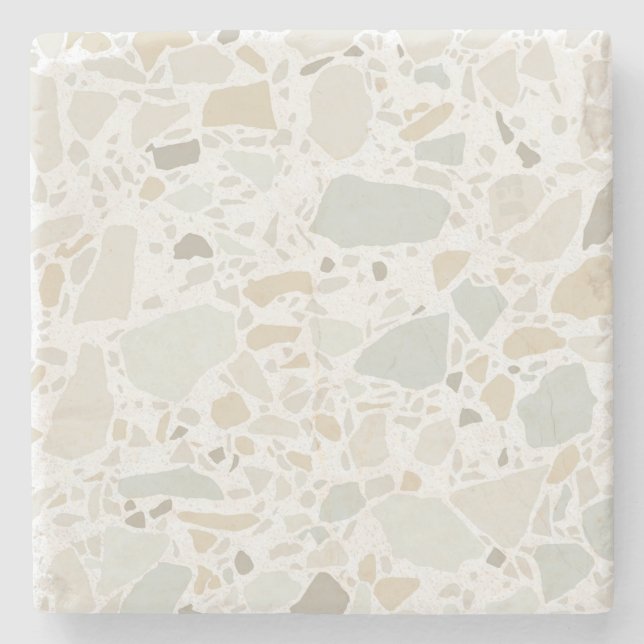 Modern Simple Terrazzo White Tile Stone Coaster (Front)