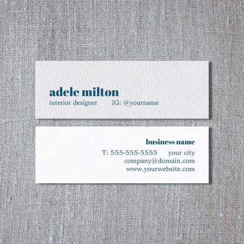 Modern Simple Texture White Blue Interior Designer Mini Business Card