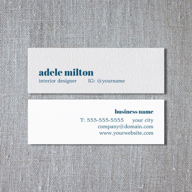Modern Simple Texture White Blue Interior Designer Mini Business Card (Creator Uploaded)