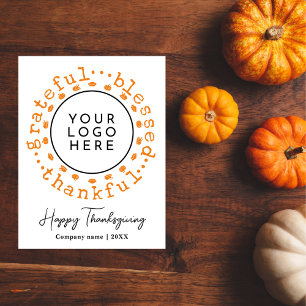 Modern Simple Thanksgiving Wreath Business Logo Holiday Postcard