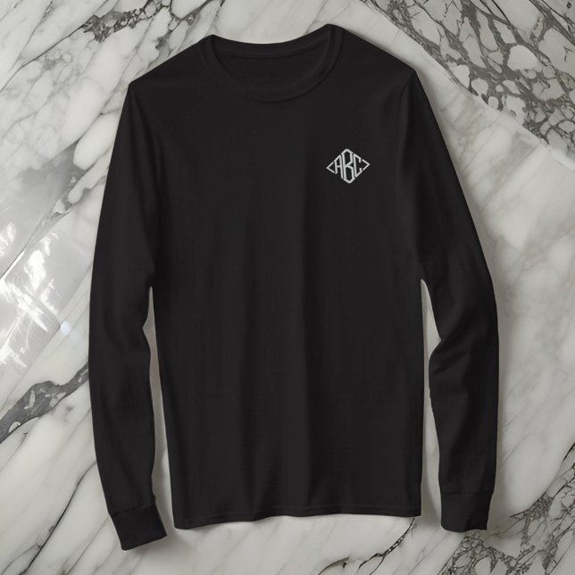 Modern Simple Three Letter Monogram Typography  Embroidered Long Sleeve T-Shirt (Creator Uploaded)