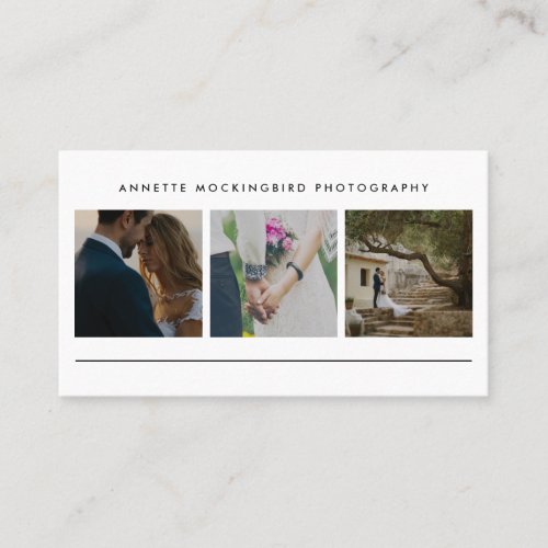 Modern Simple Three Photo  Minimalist Photography Business Card