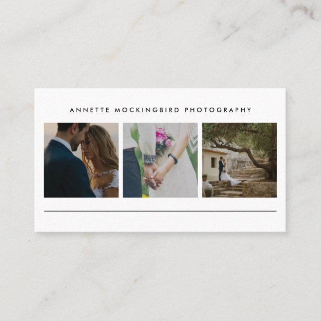 Modern Simple Three Photo | Minimalist Photography Business Card (Front)