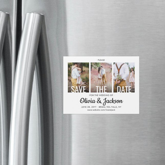 Modern Simple Three Photo Wedding Save the Date Magnetic Invitation (Creator Uploaded)