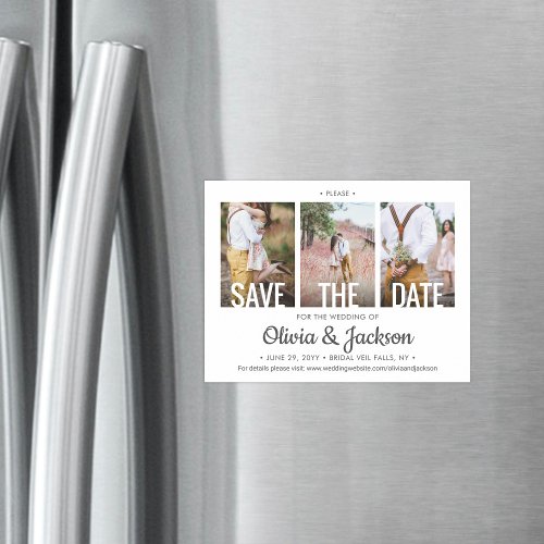 Modern Simple Three Photo Wedding Save the Date Magnetic Invitation