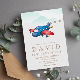 Modern simple  toy plane  Birthday Boy 1st Invitation
