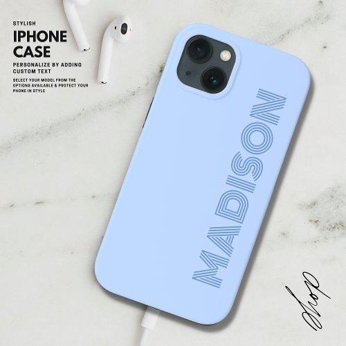Modern Simple Trendy Bold Blue Monogram iPhone 13 Case