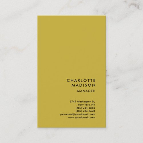 Modern Simple Trendy Minimalist Plain Gold Color Business Card