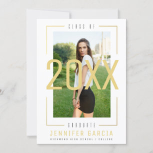 Modern Simple Trendy Photo Gold White Graduation Announcement
