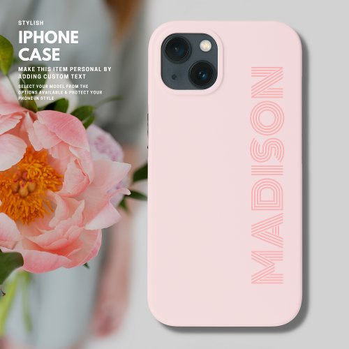 Modern Simple Trendy Pretty Blush Monogram iPhone 13 Case