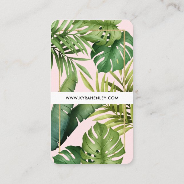 Modern Simple Tropical Leaves Pineapple Pink Green Business Card (Back)