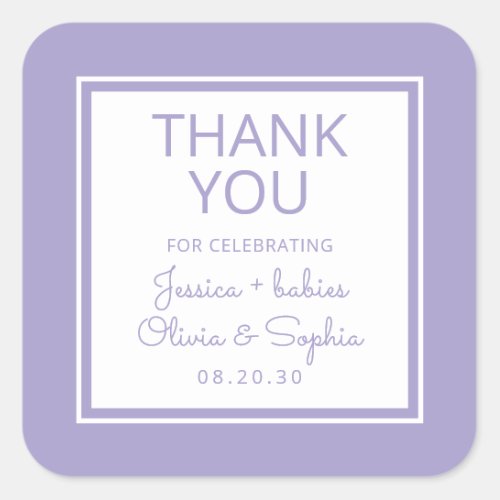Modern Simple Twin Girl Thank You Square Sticker
