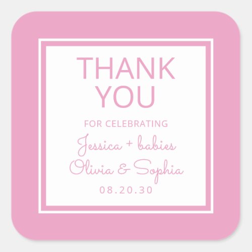Modern Simple Twin Girl Thank You Square Sticker