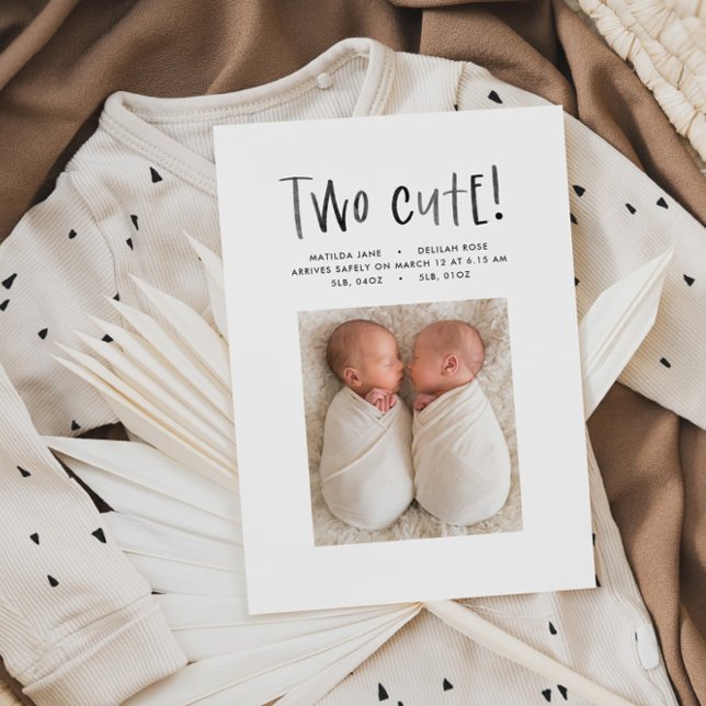 Modern simple twin photo tan brown two cute birth announcement (Creator Uploaded)