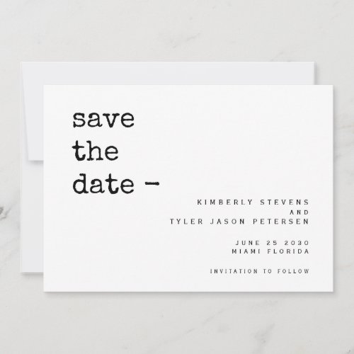Modern simple typewriter typography wedding save the date
