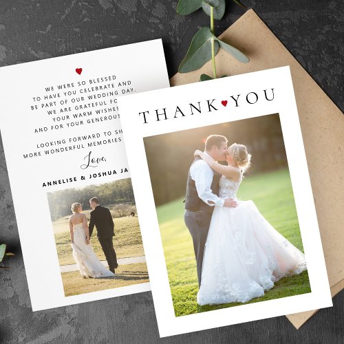  Modern simple typography 2 photo wedding Thank You Card