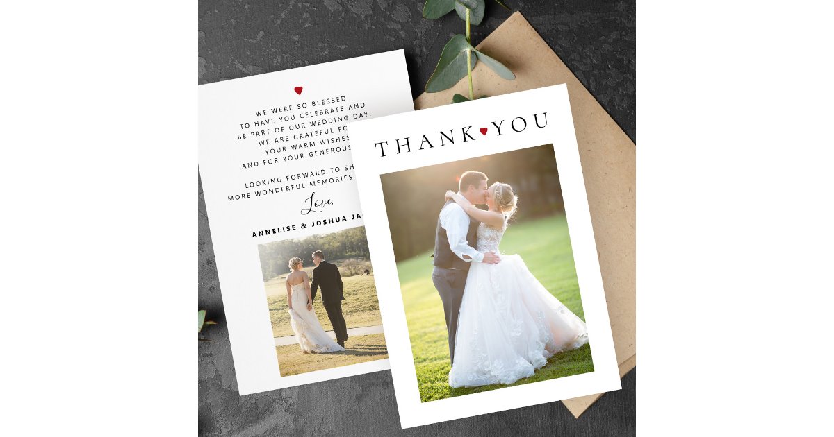 Modern simple typography 2 photo wedding Thank You Card | Zazzle