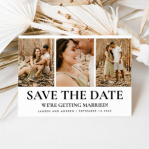 Modern Simple Typography 3 Photo Collage Wedding Save The Date