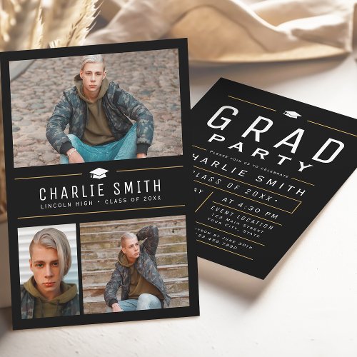 Modern Simple Typography 3 Photo Graduation Party Invitation