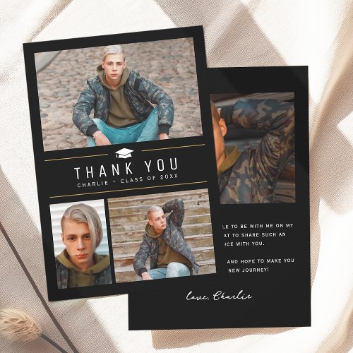 Modern Simple Typography 4 Photo Graduation  Thank You Card