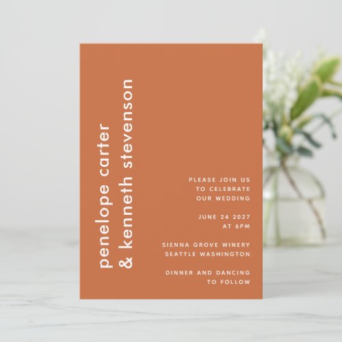 Modern Simple Typography  Burnt Orange Wedding Invitation