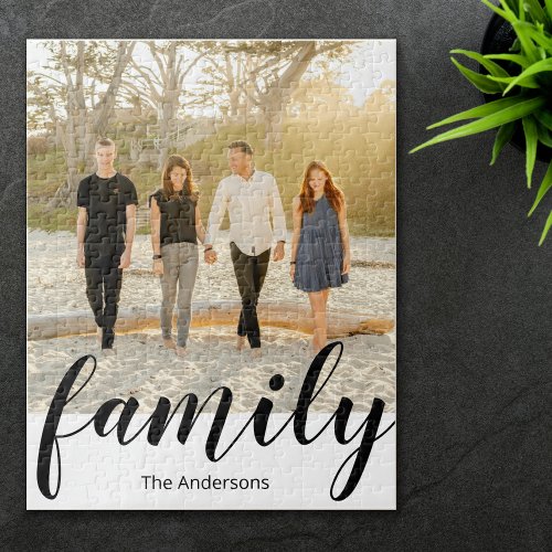 Modern Simple Typography Custom Family Photo Jigsaw Puzzle