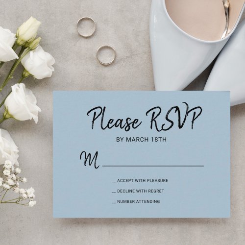 Modern simple typography dusty blue wedding RSVP card