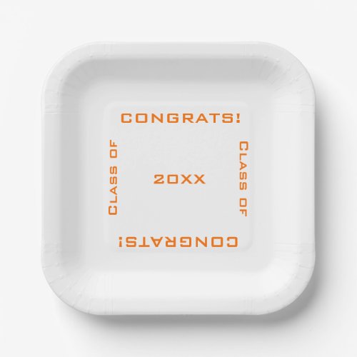 Modern Simple Typography Grad Congrats Orange Paper Plates