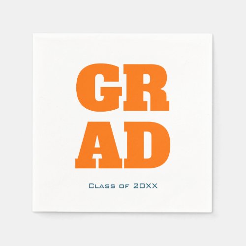 Modern Simple Typography Graduation Orange Napkins