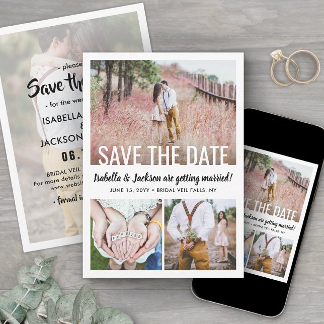 Modern Simple Typography Overlay 4 Photo Wedding Save The Date (Creator Uploaded)
