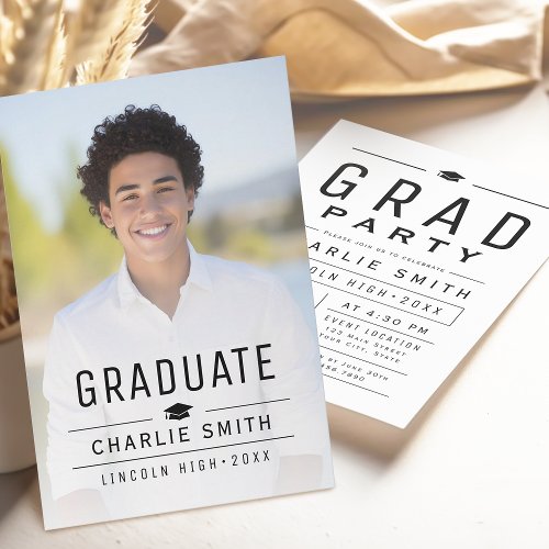 Modern Simple Typography Photo Graduation Party Invitation