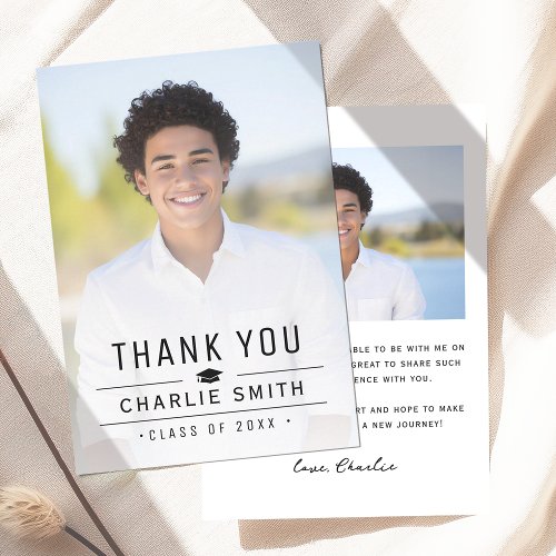 Modern Simple Typography Photo Graduation  Thank You Card